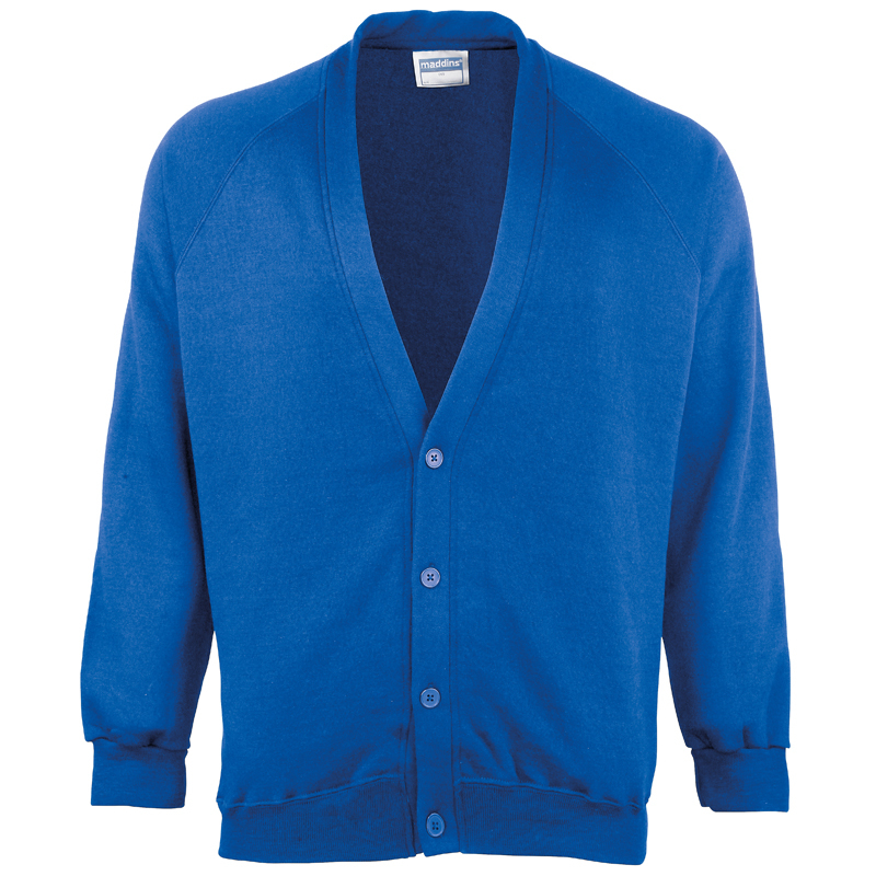 Coloursure Cardigan in light blue with 4 self-coloured buttons, knitted cuff and welt and herringbone taped neck