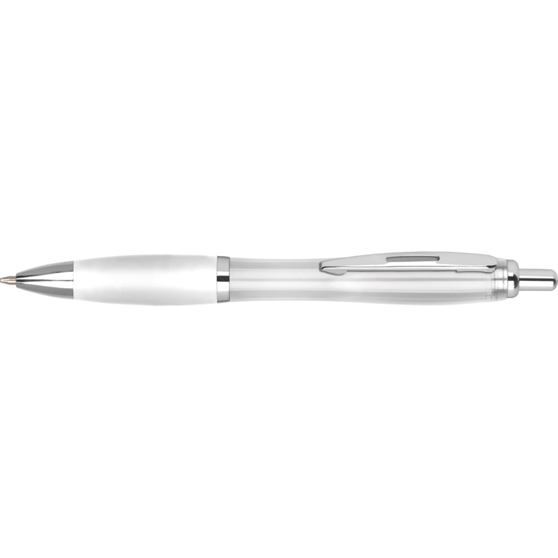 plastic pen with white grip and frosted barrel
