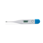 sideways view of the white thermometer with blue clip
