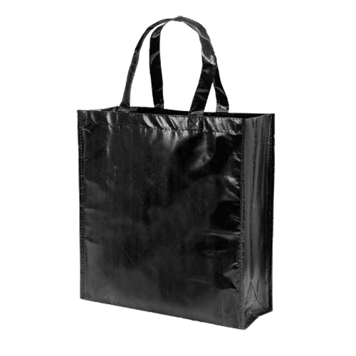 black laminated bag with short handles