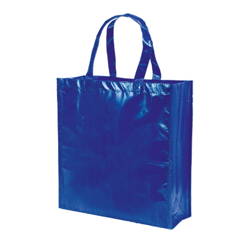 blue bag finished with a shiny laminated coating
