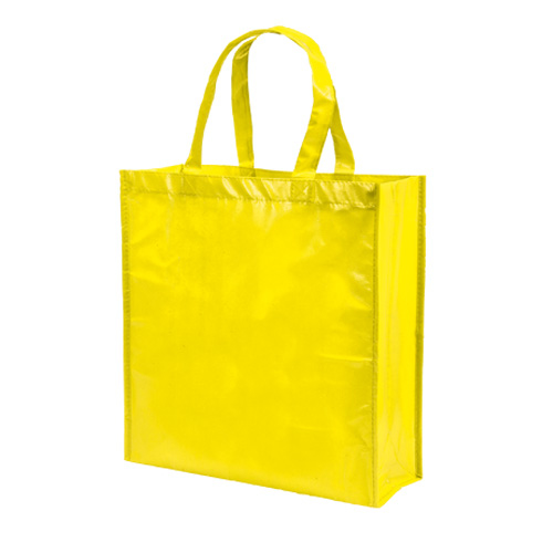 laminated yellow bag with short carry handles