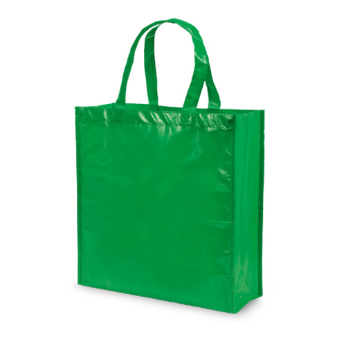 green shopper bag in a laminated finish