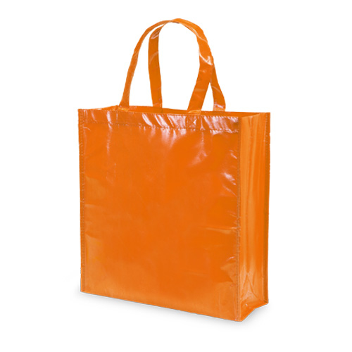 orange shopping bag with a shiny finish