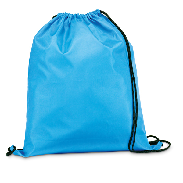 Draw string sports bag in light blue with black strings