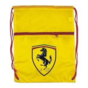 Drawstring Zip Bag in yellow with red zip and string and 4 colour logo