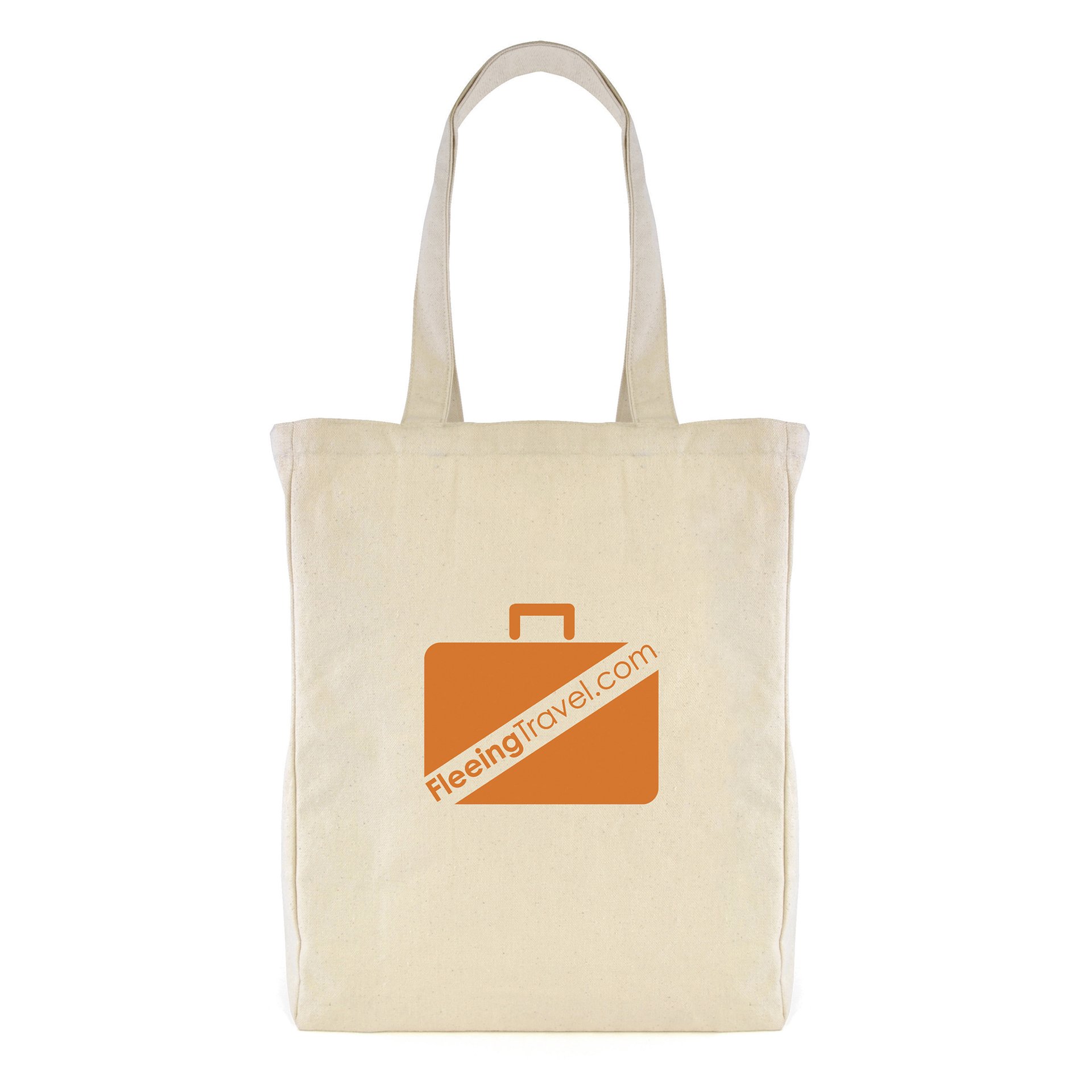 Natural canvas tote bag with branding to one side