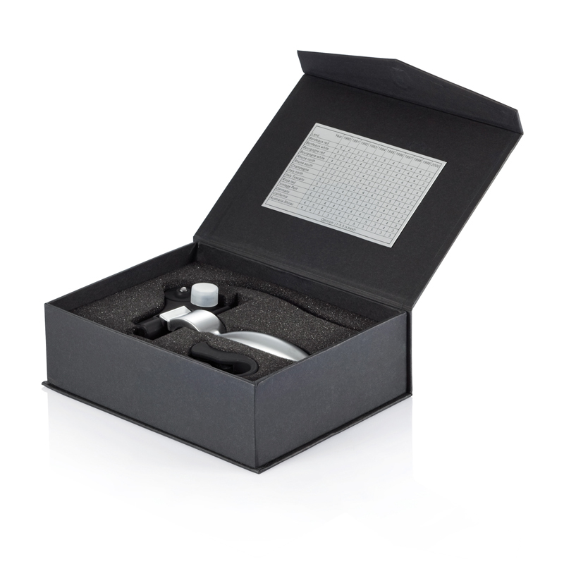 Executive Corkscrew in silver presented in a black box
