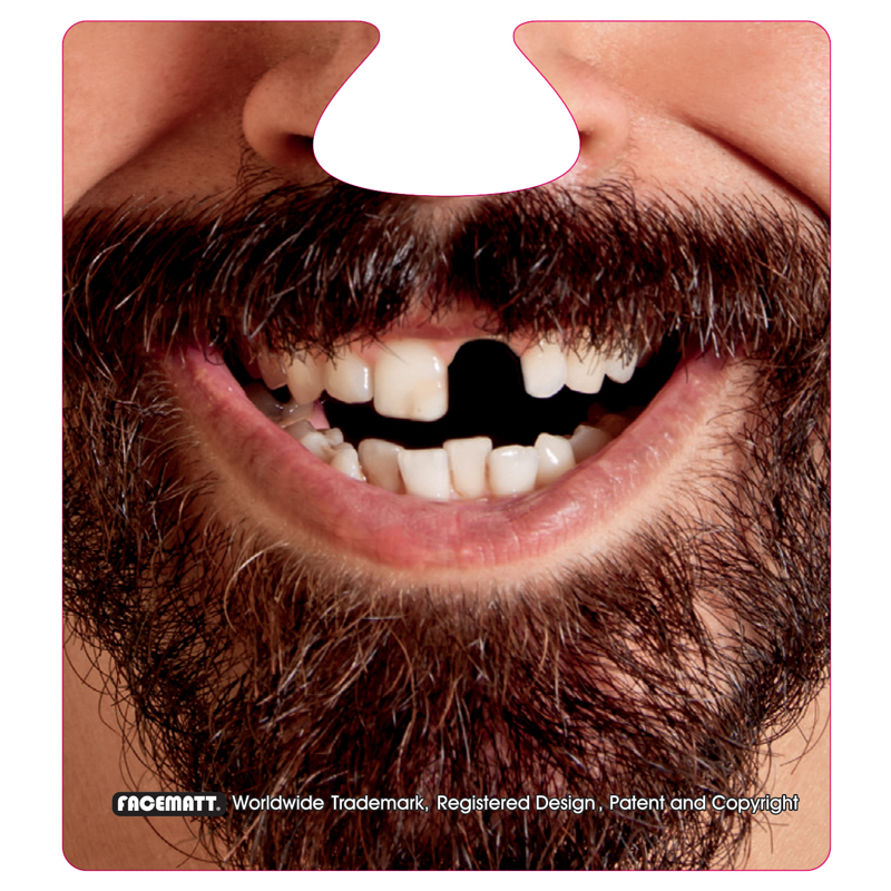face beer mat with missing tooth