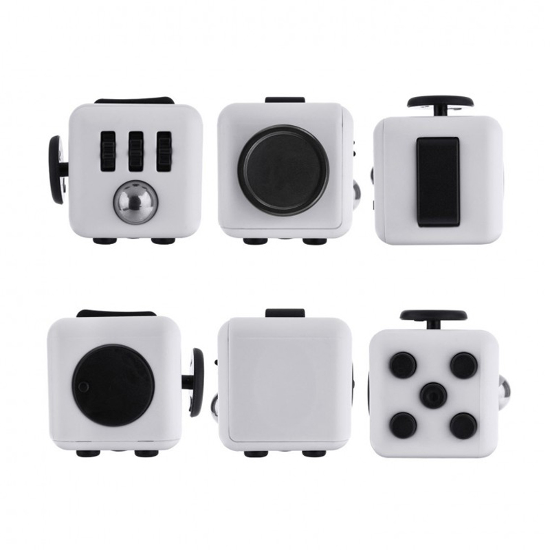 All six sides of the black and white fidget cube