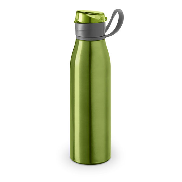 flip lid metal flask bottle with silicone strap - green