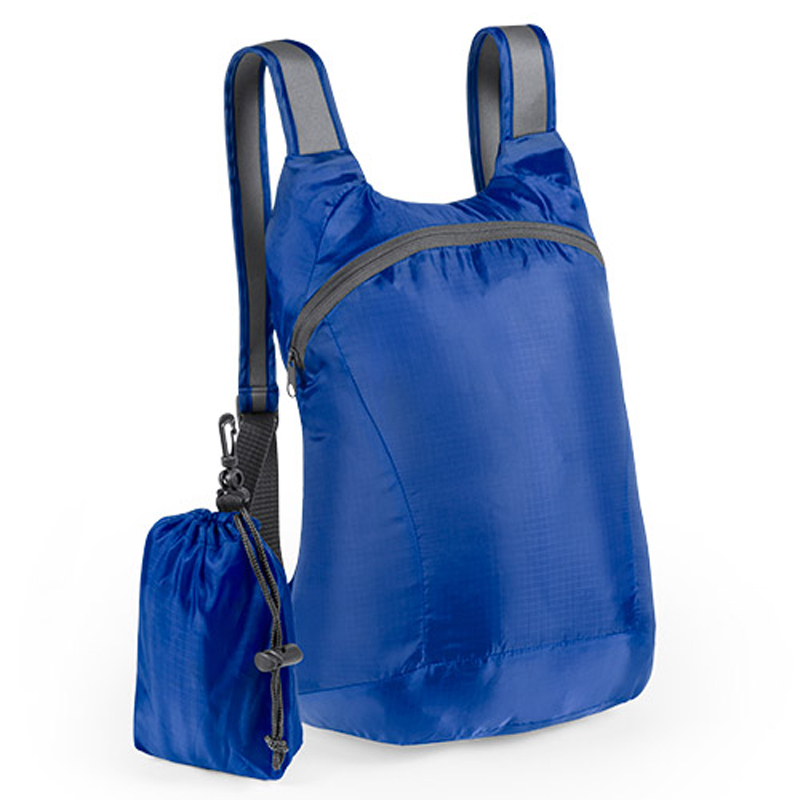 blue foldable ledor backpack with a small blue pouch