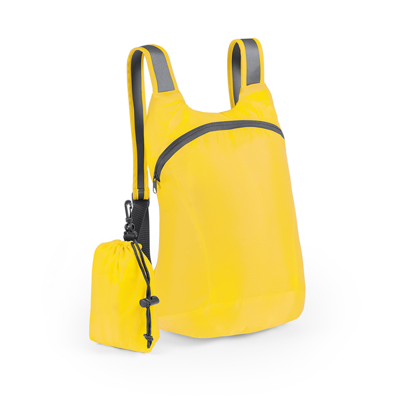 yellow foldable ledor backpack with a small yellow pouch