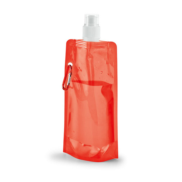 Folding Water Bottle With Side Carabiner Clip - Red