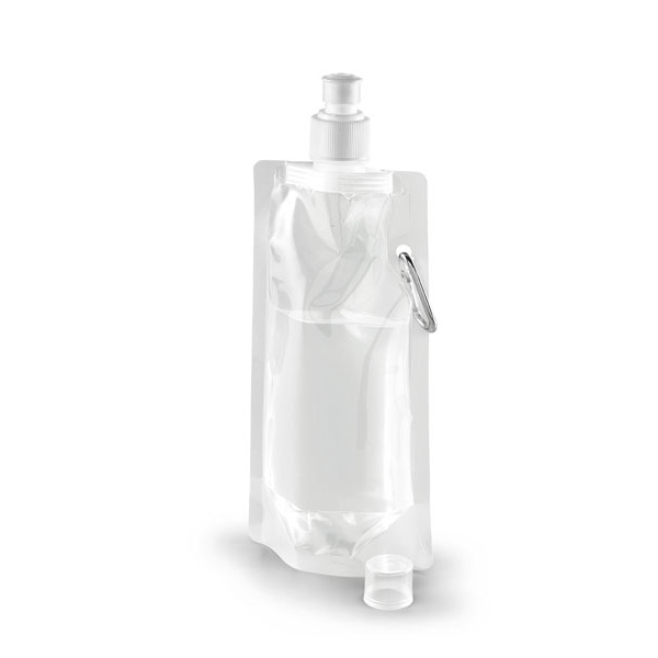 Folding Water Bottle With Side Carabiner Clip - White