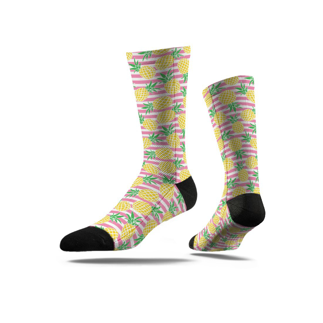 Full Sub Socks with pink and white stripes and pineapple print