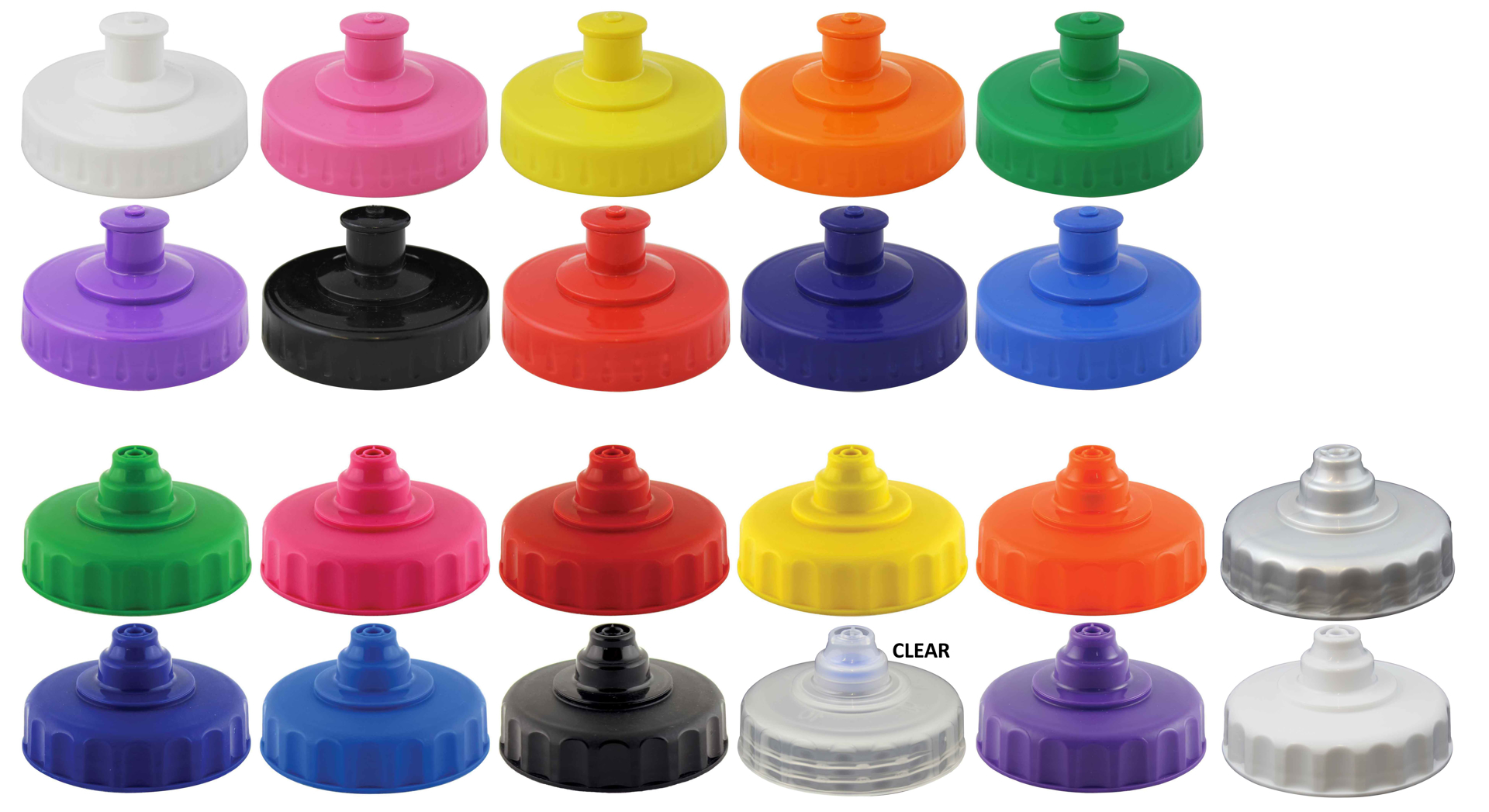 Push-pull and valve lids showing image of different colour options