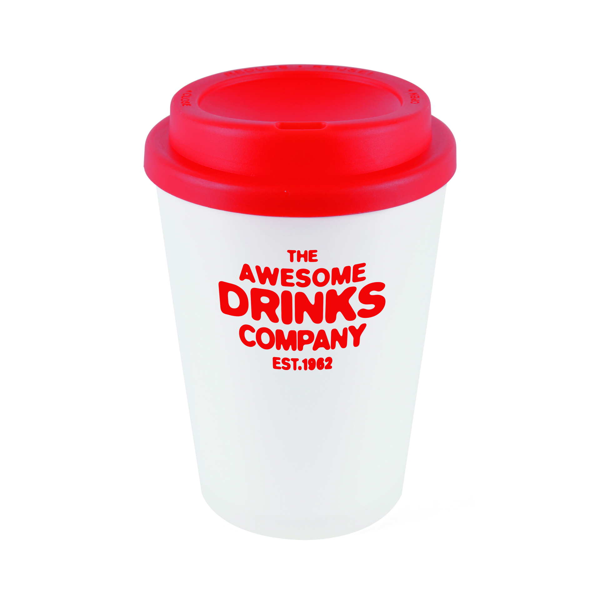 White 350ml coffee tumbler with red lid