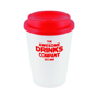 White 350ml coffee tumbler with red lid