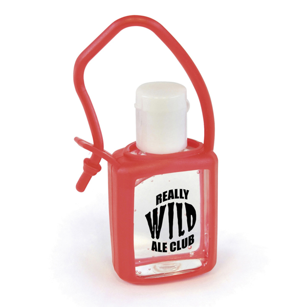 small hand gel bottle with red gel PVC cse