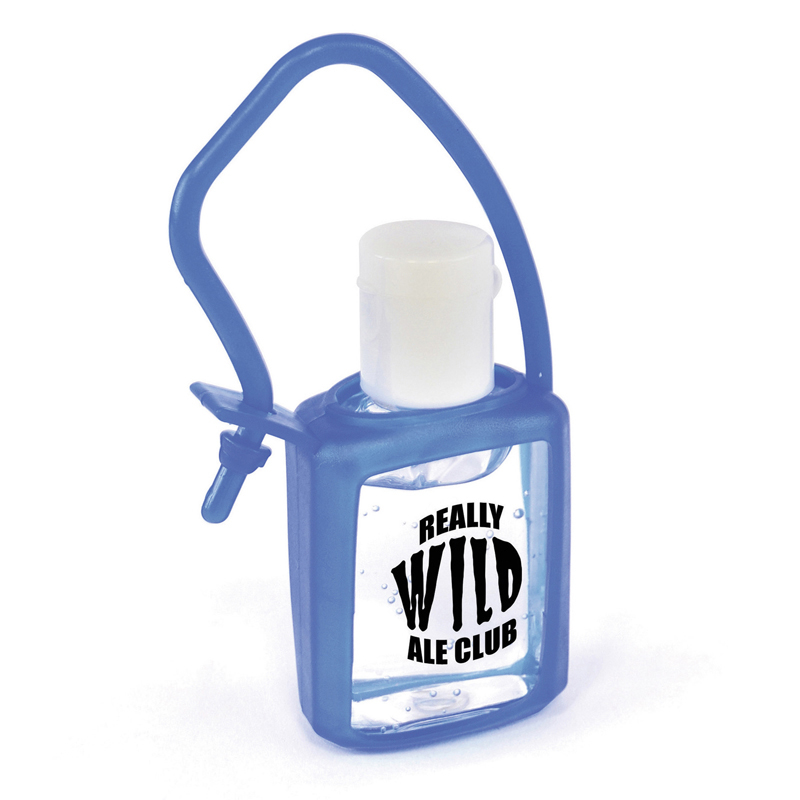small hand gel bottle with blue pvc case