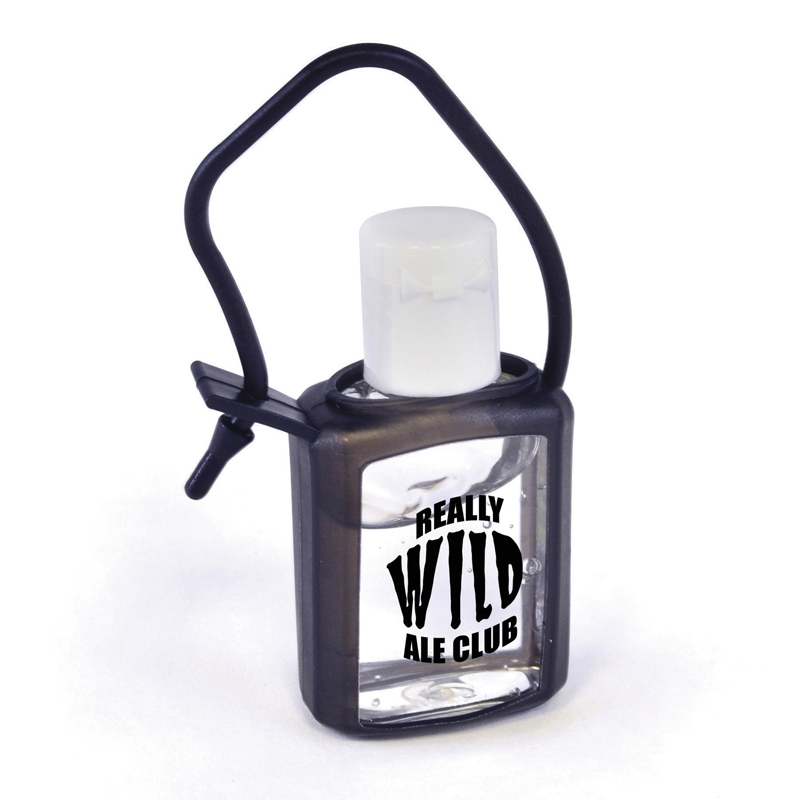 small hand gel bottle with black pvc case