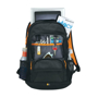 Ibira 15.6" Laptop And Tablet Backpack in black and orange showing all compartments