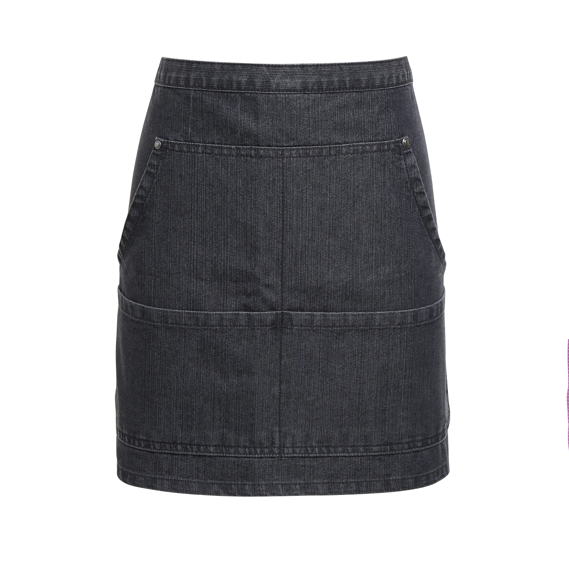 Jean Waist Apron in black with contrasting stitching and 4 pocket compartments