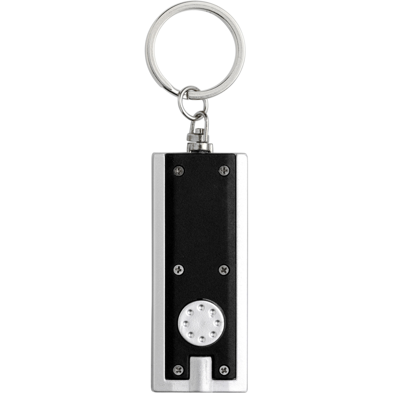 long black rectangular keyring with a small pointer flashlight to the end