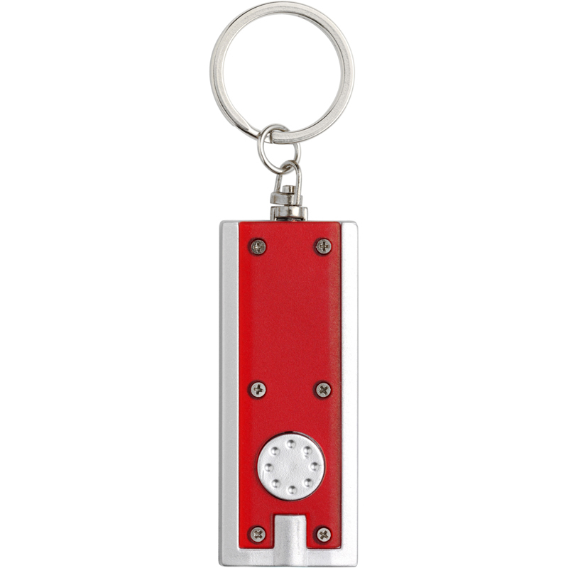 long red rectangular keyring with a small pointer flashlight to the end
