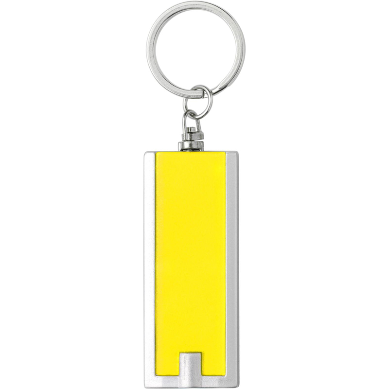 long yellow rectangular keyring with a small pointer flashlight to the end