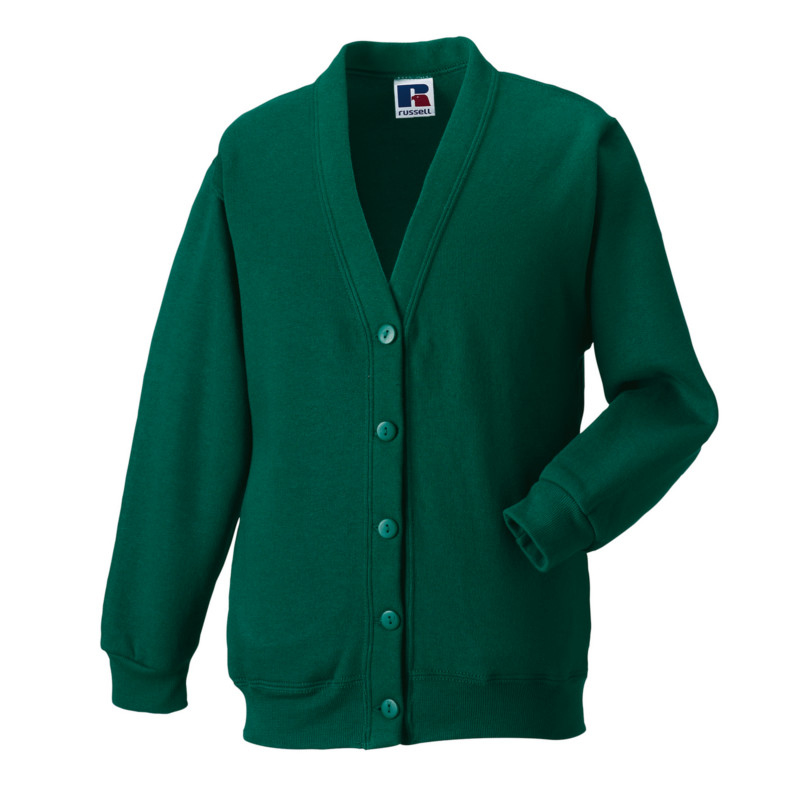 Kids Cardigan in green with set in sleeves and 5 buttons