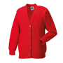 Kids Cardigan in red with set in sleeves and 5 buttons