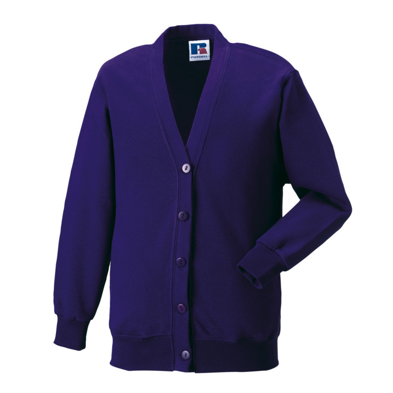 Kids Cardigan in purple with set in sleeves and 5 buttons