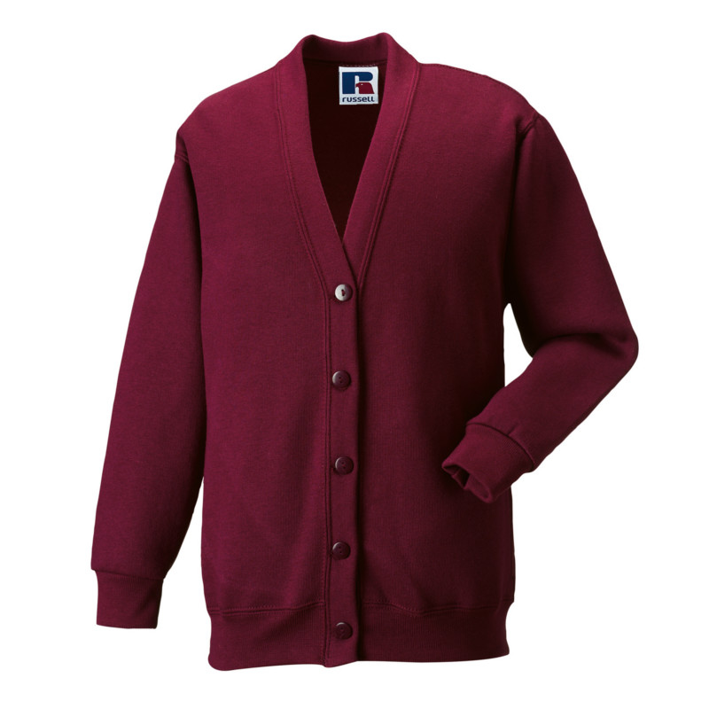 Kids Cardigan in burgundy with set in sleeves and 5 buttons
