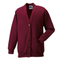 Kids Cardigan in burgundy with set in sleeves and 5 buttons