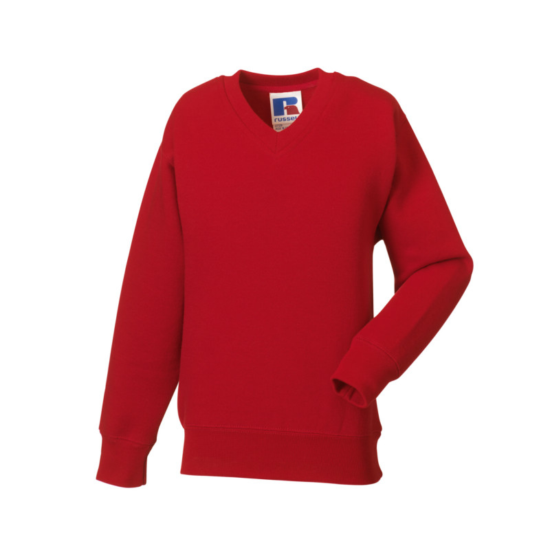 Kids V Neck Sweatshirt in red with set in sleeves and side seams
