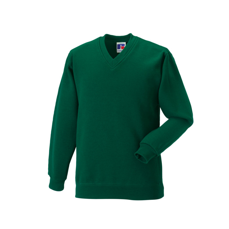 Kids V Neck Sweatshirt in green with set in sleeves and side seams