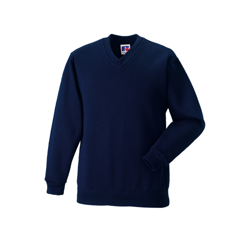 Kids V Neck Sweatshirt in navy with set in sleeves and side seams