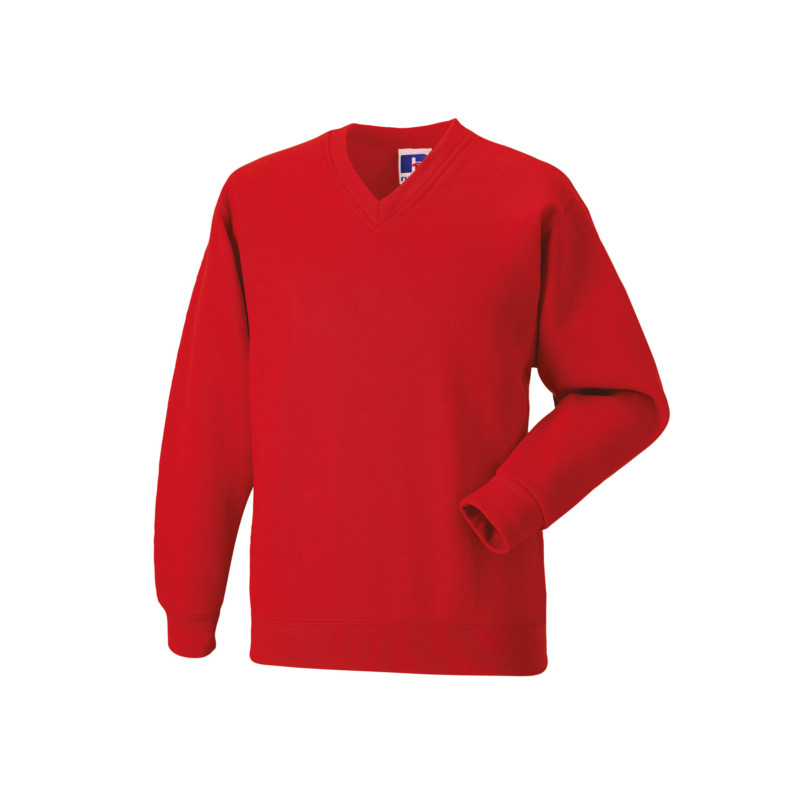 Kids V Neck Sweatshirt in red with set in sleeves and side seams