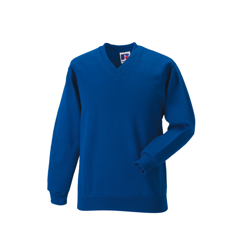 Kids V Neck Sweatshirt in blue with set in sleeves and side seams