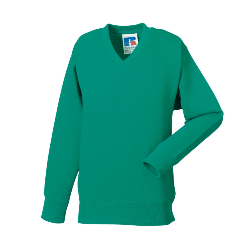 Kids V Neck Sweatshirt in light green with set in sleeves and side seams