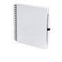Koguel Notebook in white with colour match pen in black elastic strap and black wire binding