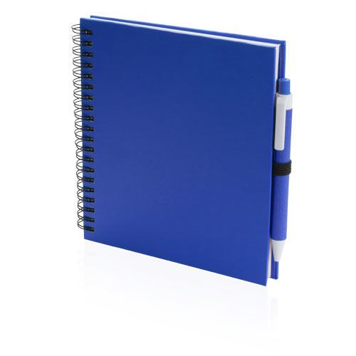 Koguel Notebook in blue with colour match pen in black elastic strap and black wire binding