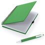 Koguel Notebook in green with colour match pen in black elastic strap and black wire binding