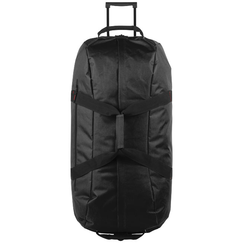 Large Trolley Travel Bag in black with birds eye view showing trolley handle