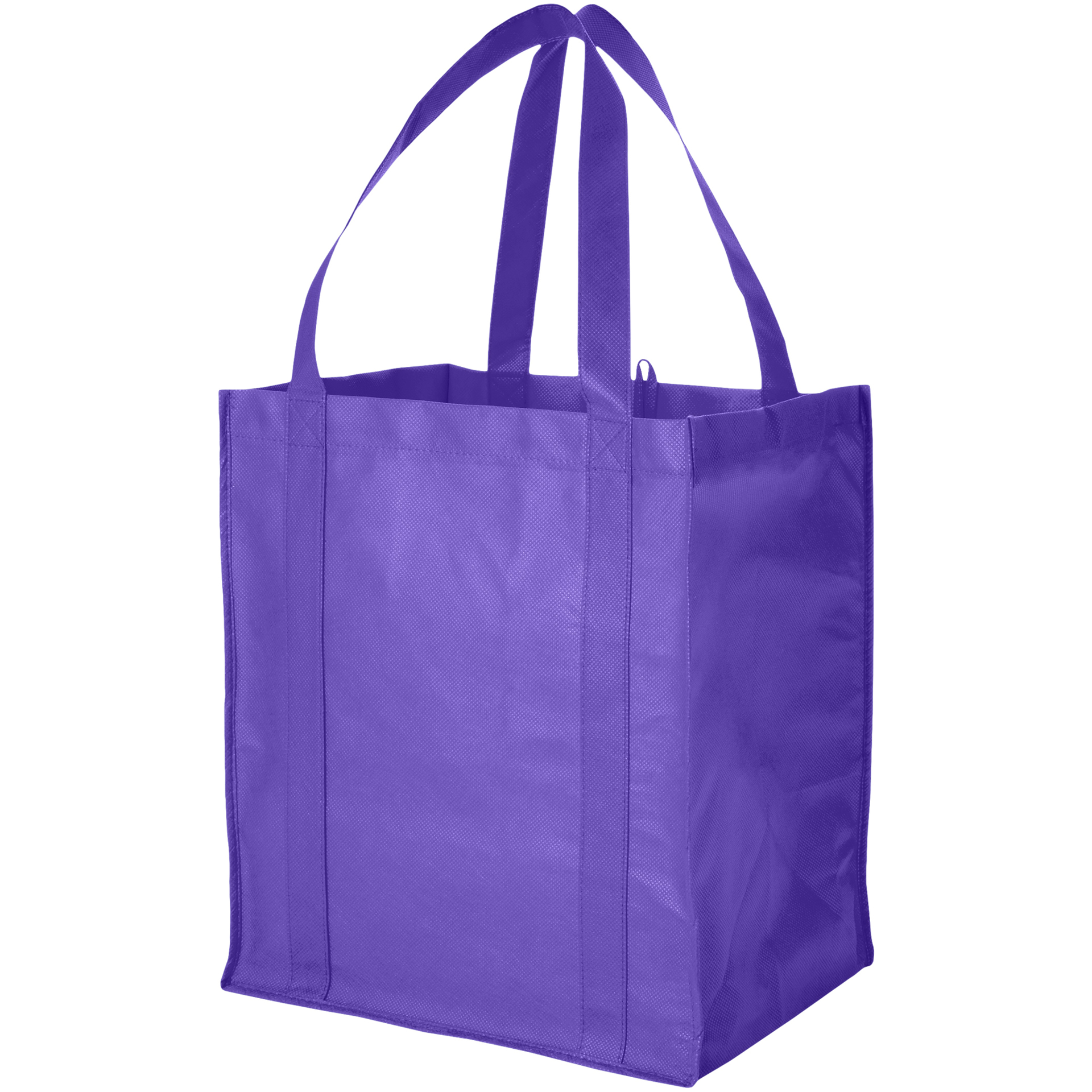 Purple shopper tote with large side gussets and carry handles