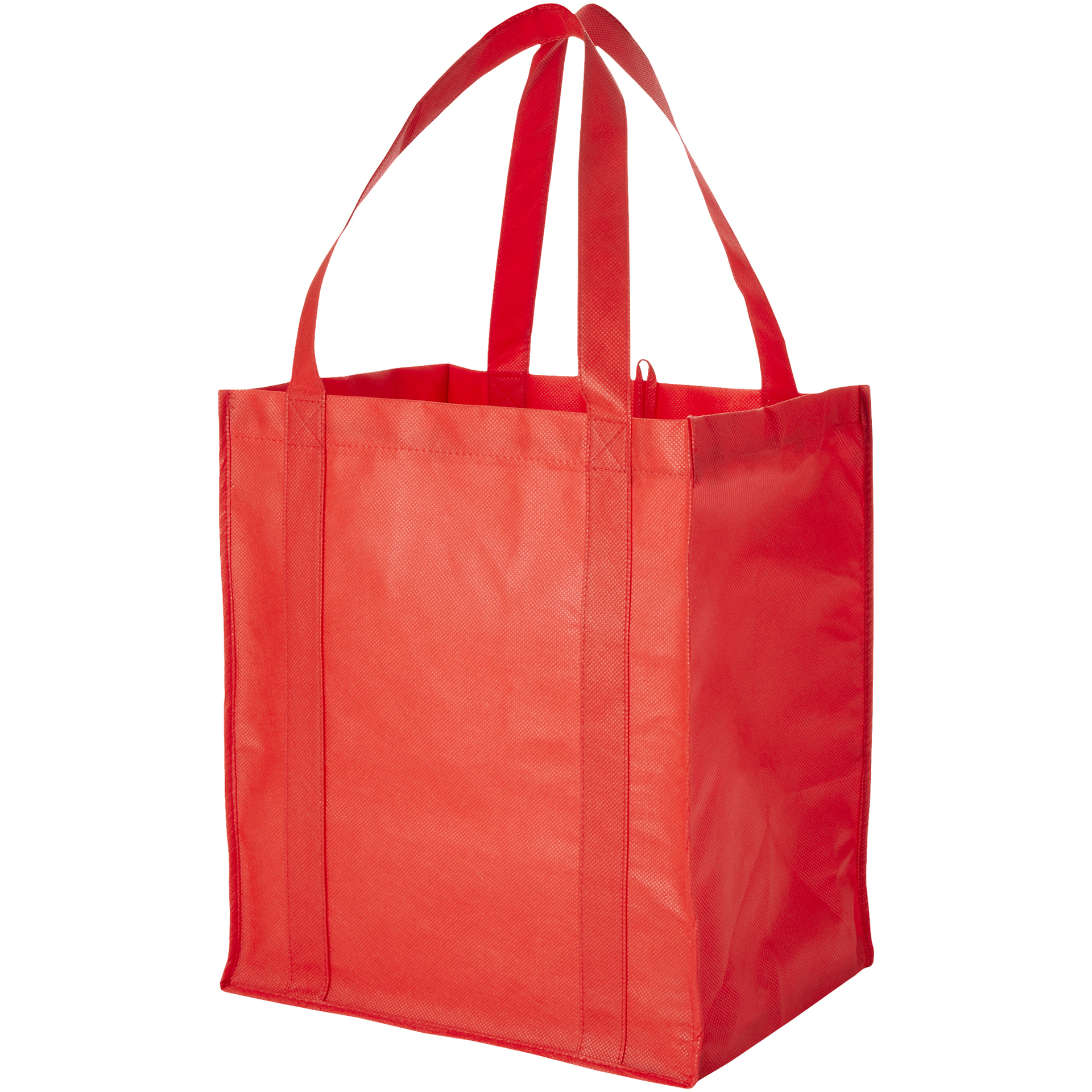 Red grocery tote with carry straps, plain for personalisation