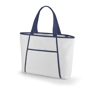 white shopper tote bag with blue trim
