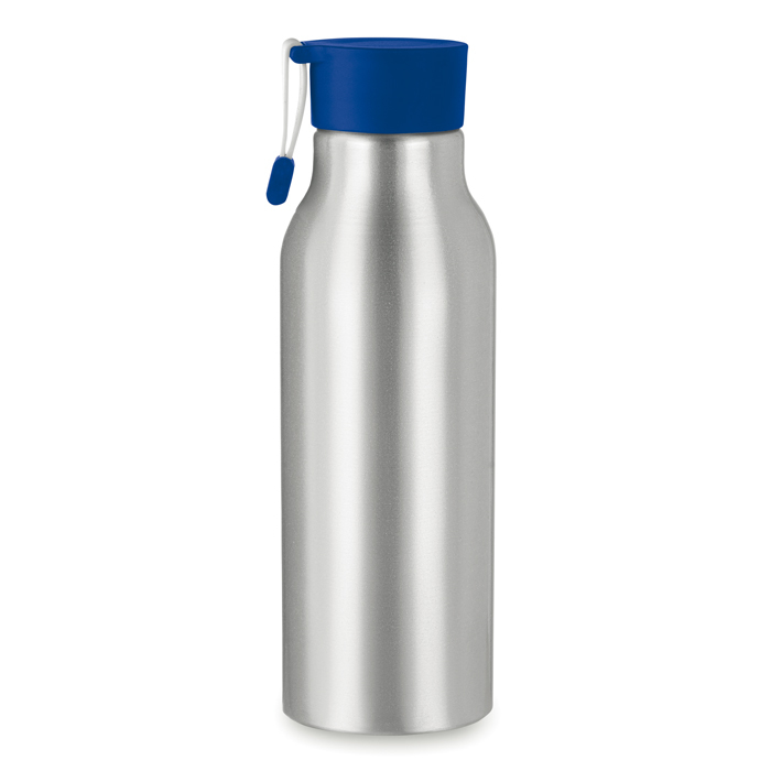 stainless steel madison bottle with blue lid and strap